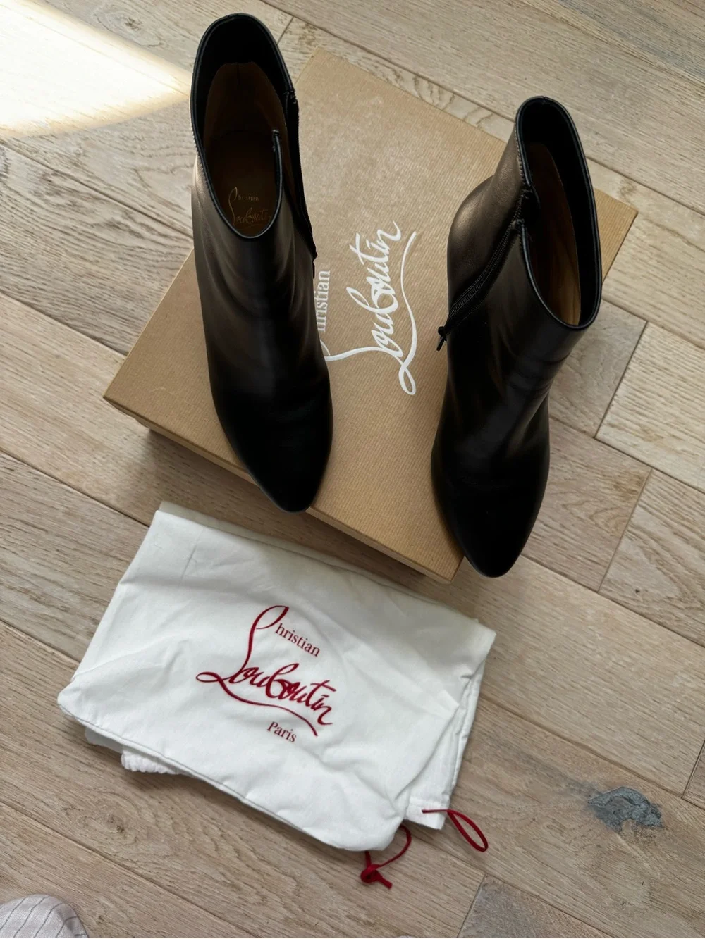 Christian Louboutin Black Leather Pointed Ankle Booties with Rear Zip